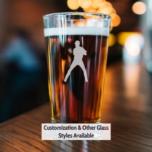 Baseball Glass, Engraved Pint, Etched, Whiskey, Wine, Personalized, Customized