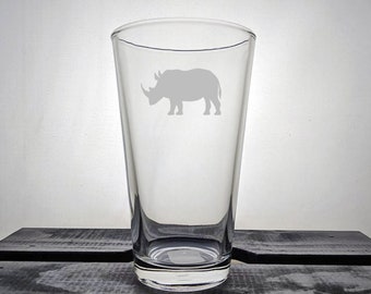 Rhino Glass - Engraved Pint - African Safari - Zoo Animal - Etched Glasses - Personalized - Customized - Your Name