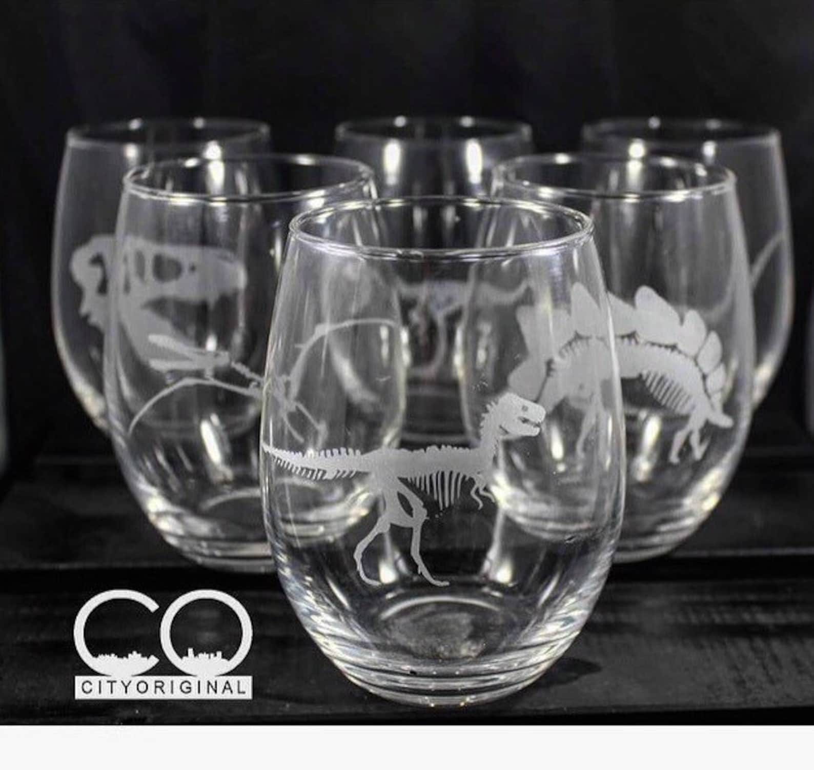 Dinosaur Wine Glass Set Dino Glassware Trex Stegosaurus | Etsy