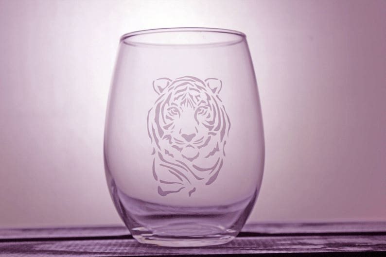 Tiger Glass Etched Wine Glass Pint Pilsner Weisner Etsy