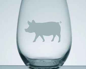 Pig Glass, Silhouette, Farm Animal, Engraved, Etched, Personalized, Customized, Wine, Pilsner, Pint, Your Name