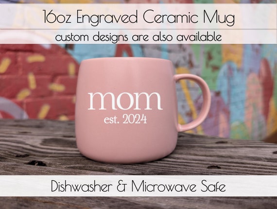 Custom Mug, Engraved, Your Design Here, Personalized, Ceramic, Large Pink Mug, Logo, 16oz