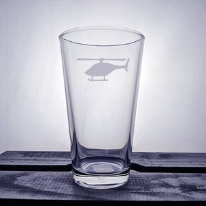 Helicopter Glass - Custom Engraved - Personalized Pint - Wine Glass - Pilsner - Etched - Gift Ideas