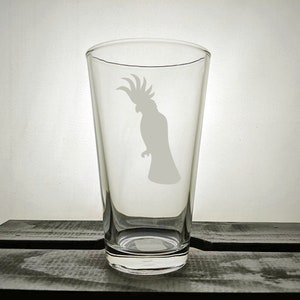 Cockatoo Glass - Bird Glassware - Avian - Bird Lover - Animals - Engraved - Etched - Personalized - Customized - Custom - Pint - Pilsner