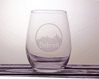 Detroit Skyline - Art - Wine Glass - White Wine - Pint Glass - Pilsner Glass - DET - Pure Michigan - MI - State Love - State Pride