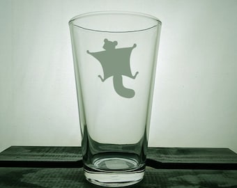 Flying Squirrel, Silhouette, Engraved, Etched, Customized, Personalized, Wine, Pint, Pilsner