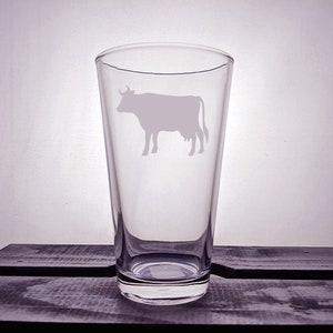 Cow Glass - Bovine Glassware - Farm Animal - Engraved - Etched - Personalized - Customized - Heffer - Milk Cow - Gift Ideas - Pint - Pilsner