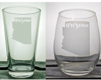Arizona Glass - State Outline - Pint Glassware - Wine - Customized - Personalized - Gift Ideas- Gifts for Him - AZ - Silhouette