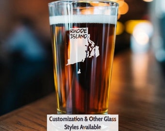 Rhode Island Glass, State Outline, Engraved Pint, Etched, Whiskey, Personalized, Customized