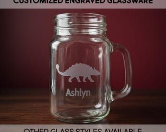 Ankylosaurus Glass - Pint - Pilsner - Dinosaur Glassware - Dino - Paleontologist - Engraved - Customized - Personalized - Gift Ideas