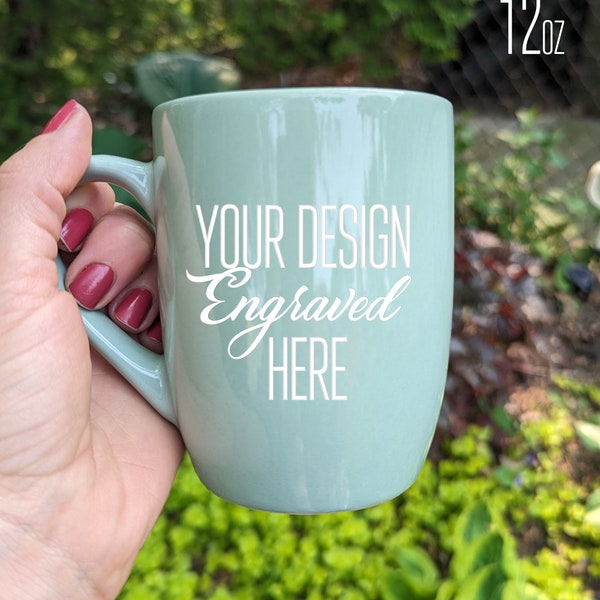 Light Green Coffee Mug - Etched Tea Cup - Engraved - Your Design - Customized - Custom - Personalized - Your Logo - Gift Ideas - Painted
