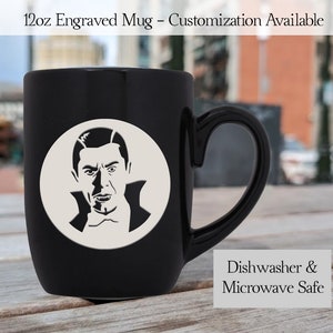 Dracula Mug, Monster, Halloween Cup, Personalized, Customized, Engraved, Etched, Coffee Cup, 12oz,