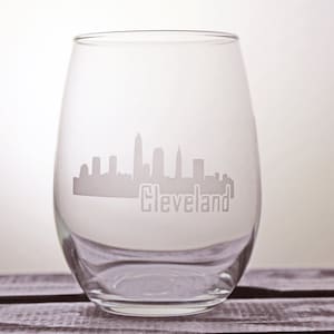 Cleveland Glass - This is CLE - Ohio - City Scape - Love My City - Skyline - Glassware - Wine Glass - Gift Ideas - Gifts for Her