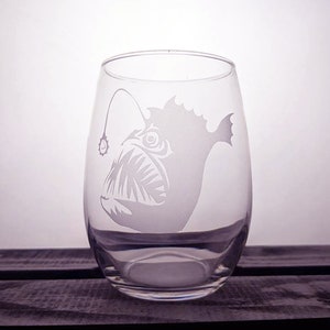 Deep Sea - Glassware - Angler - Ocean Glassware - Swimming - Fish - Customized - Custom - Personalized - Scuba Diver - Diving - Gift Ideas