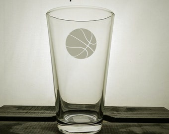 Basketball Glass, Engraved, Etched, Personalized, Sports Fan Gift, Pint, Pilsner, Wine, Your Name, Customized