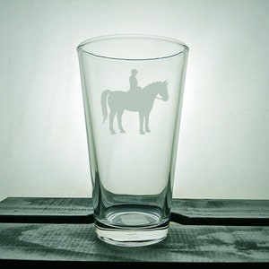 Horse Glass - Equestrian Glassware - Hunter Jumper - Pint - Pilsner - Stock Seat - Western - Engraved - Personalized - Customized