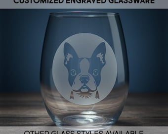 Boston Terrier - Pint Glass - Pilsner - Dog Lover - Canine - Engraved - Personalized - Customized - Your Name - Custom - Personal - Gifts