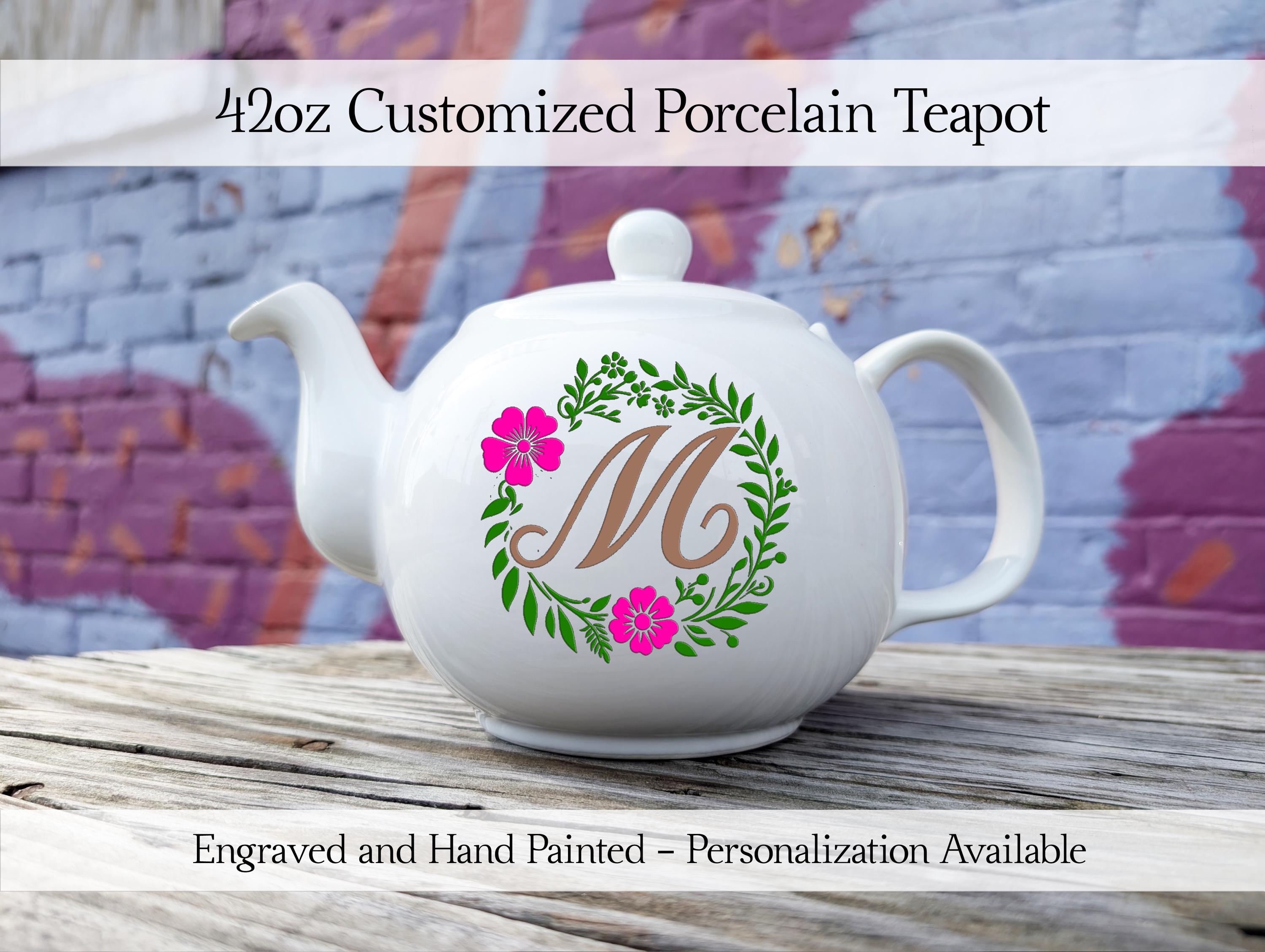 Engraved Teapot, 42oz, White, Personalized, Etched, Mr and Mrs ...