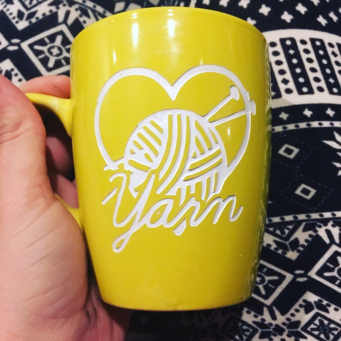 I Love Yarn Engraved Ceramic Mug Crafty Lady Knitting Etsy