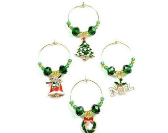 Wine Charms - Christmas Theme - Metal Enameled Charms - Set of  4 - Shipping Included (GC)