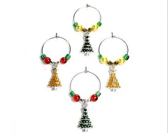 Wine Charms - Green Bay Packer Colors - Christmas Theme - Enameled Charms - Set of 4 - Shipping Included