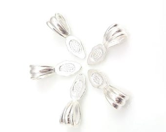 Bright Silver Glue-On Pendant Bails: Brass Leaf Pad (9.4x25.4x1.4mm) 185-BS