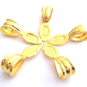 Gold Color Glue On Bails: Brass Pendant Connector (Pkg of 5-15)