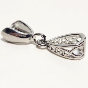 Pinch Bails (Pkg of 5, 10 or 15) - Antique Silver - Heart Filigree - Findings for Jewelry Making - Connectors - Hangers (744-35-AS)