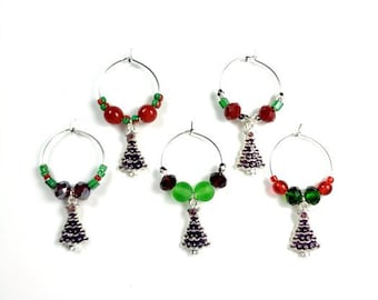 Wine Charms - Christmas Theme - Enameled Charms - Set of 5 - Shipping Included