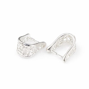 Bright Silver Filigree Pinch Bails: Jewelry Making Findings 40-BS