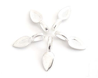 Bright Silver Alloy Glue On Bails: Medium Leaf Pendants, 10 pc
