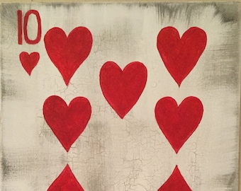Playing Cards painting Casino Poker Art 10 of Hearts game room man cave decor casino black jack 21 pool room wall Art hand painted original