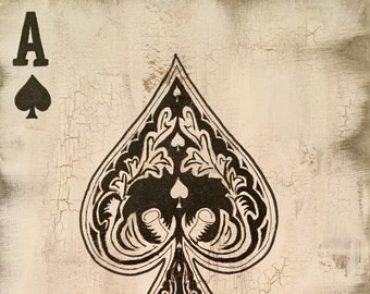 Ace of Spades Art Deck Playing Cards Painting Original 8"X10" hand painted 1 of set Game room poker classic vintage casino Man Cave