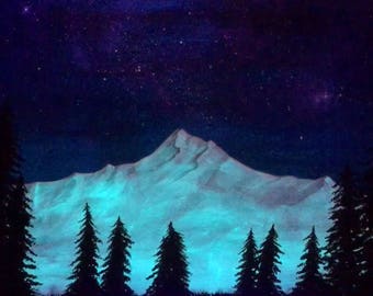 Custom Snowy mountain night painting Glow In the Dark