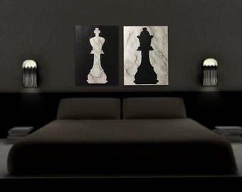 King Queen Marbled Chess Piece Painting Custom His And Hers Etsy
