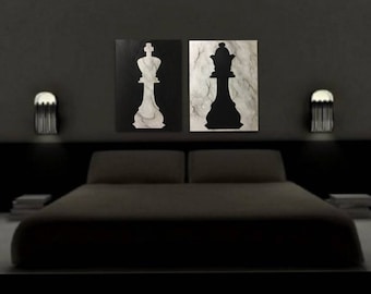 King Queen Marbled Chess Piece Painting Custom His And Hers Etsy