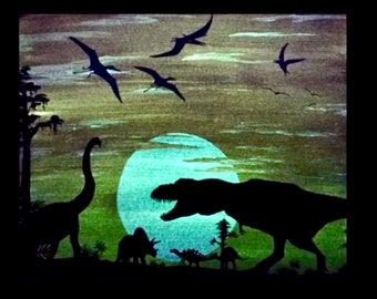 Dinosaur painting T Rex Glow in the Dark dino night light jurassic decor poster picture original Art color changing dinosaur boys room
