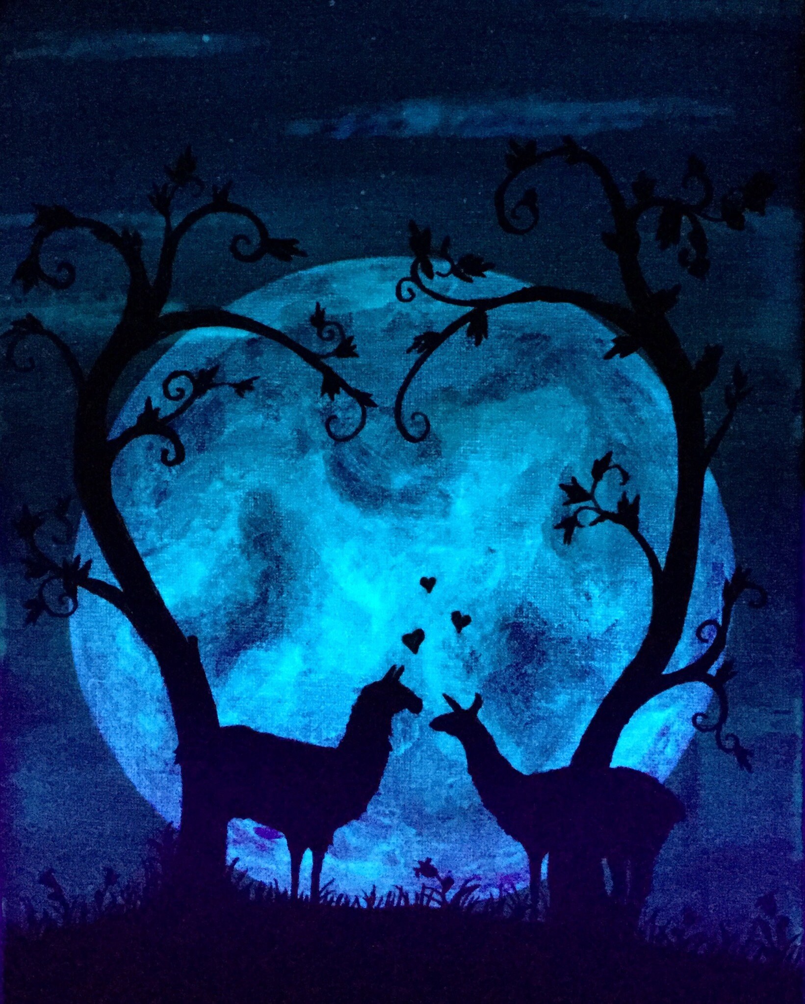 Dark Painting Acrylic Moon Night 