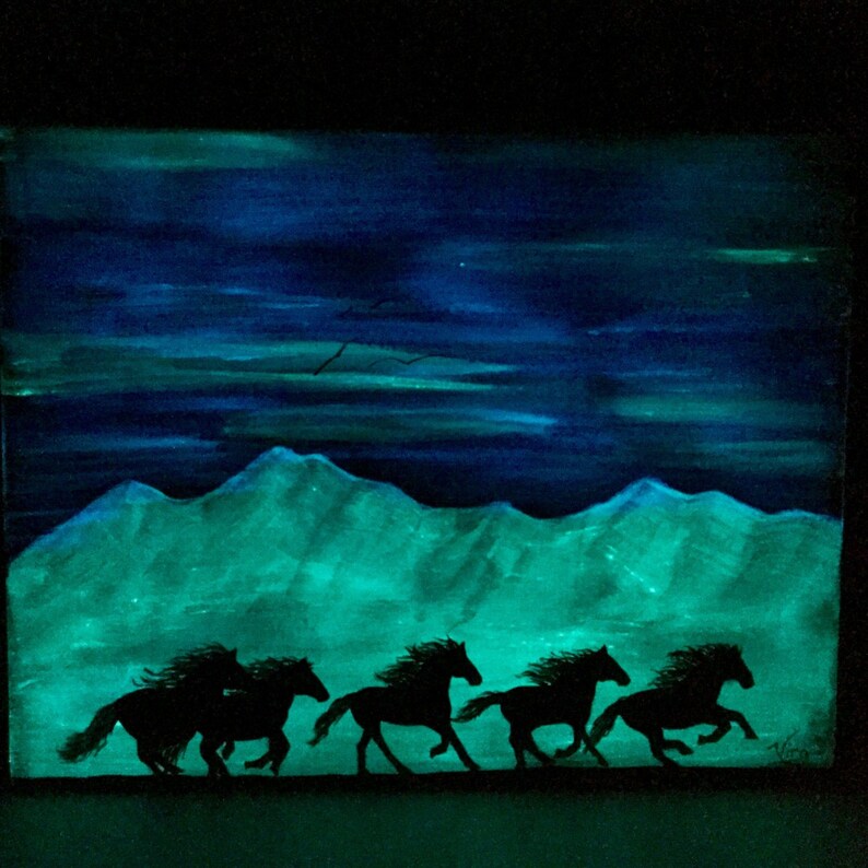 Glow in the Dark Horses Art Orange Sunset Wild Horse Run Etsy