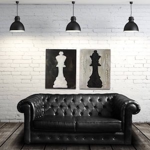 Chess piece Art King and Queen board game decor chess painting vintage classic style game room decor man cave couples bedroom pool room