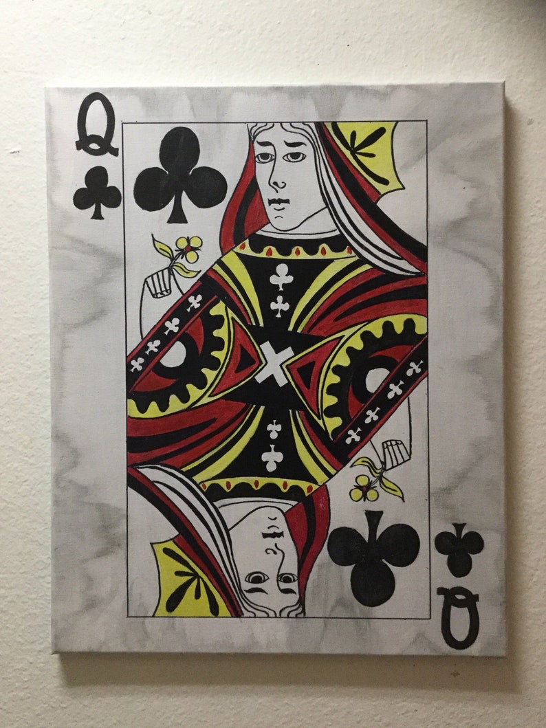 QUEEN Card of Hearts painting Vintage  Playing Pard Art Poker Ga