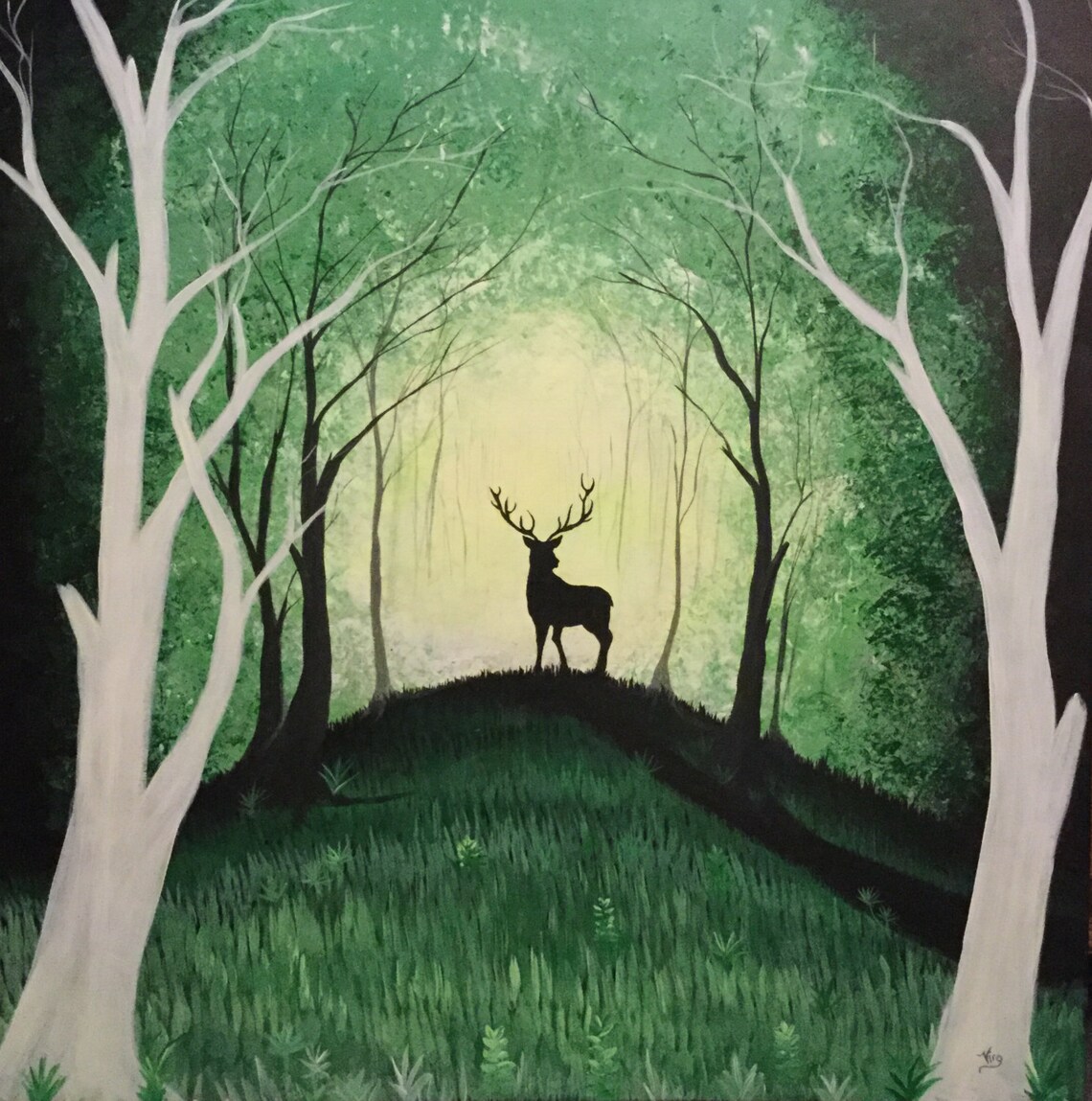 Glow in the dark Art Deer Forest Original painting 2 in 1 Deer Etsy