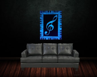 Glow in the Dark, Music Note Wall Art, Piano Key, Treble Clef, Black and White Abstract Painting,Musician Gifts,Teacher Gift,Musically Gifts