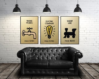 Monopoly Electric Company room decor board game Art man cave pool room poker room  kids room kids games classic board game