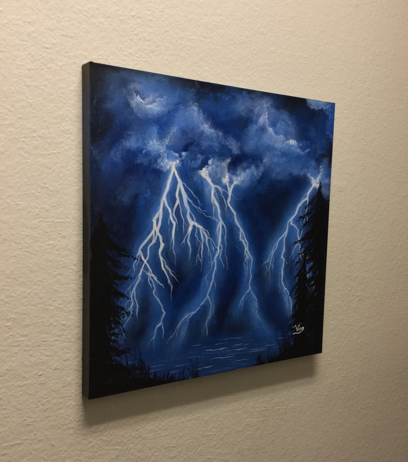 Glow in the Dark Art Lightning Storm Painting Sky Original Art Etsy