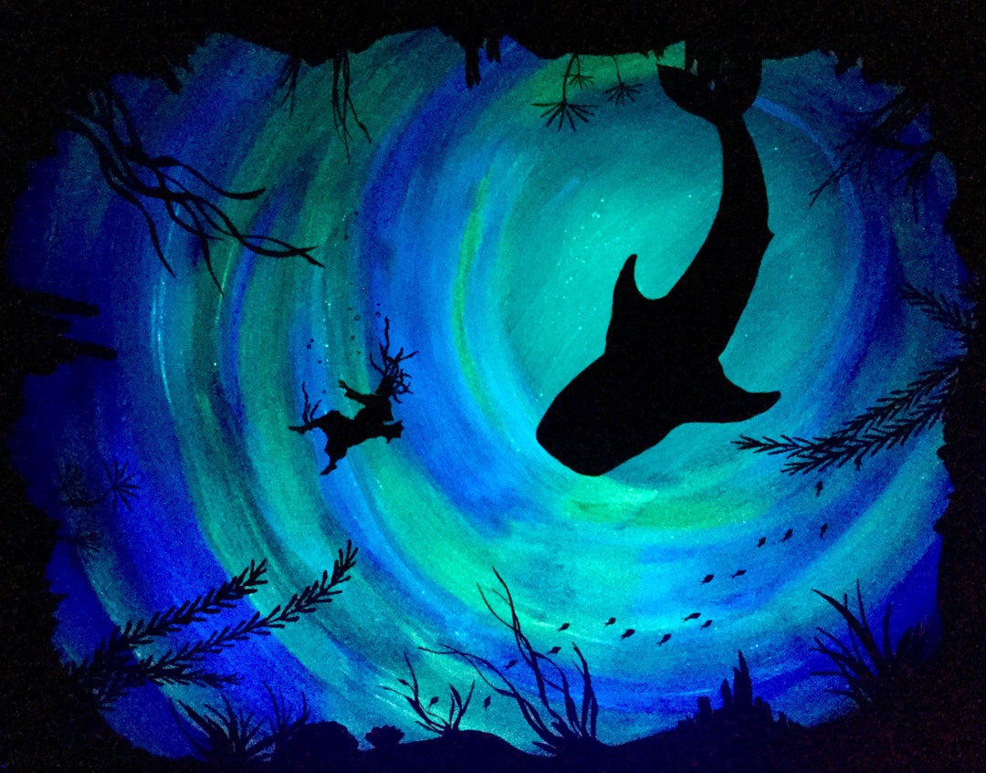 Jonah and the Big Fish Bible Art Glow in the Dark Custom Painting Ocean Decor JW Biblical Home