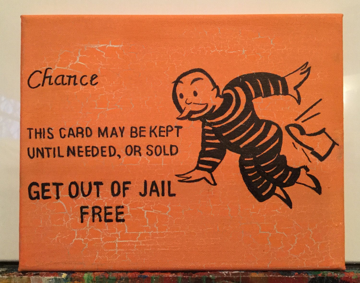 Monopoly Art Chance Card Get out of Jail Free Board Game Painting game room  decor kids room man cave Art vintage game decor cracked art For Get Out Of Jail Free Card Template