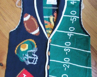 Vintage 1990's Marisa Christina Hand Knit Sweater Vest Adult L 42" Football Cheerleading Cheer Cotton-Blend Pop Warner