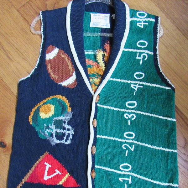 Vintage 1990's Marisa Christina Hand Knit Sweater Vest Adult L 42" Football Cheerleading Cheer Cotton-Blend Pop Warner