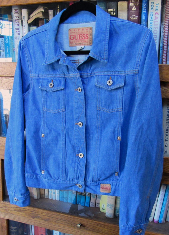 Vintage 1990's Guess Trucker Jacket Women's M Blu… - image 10